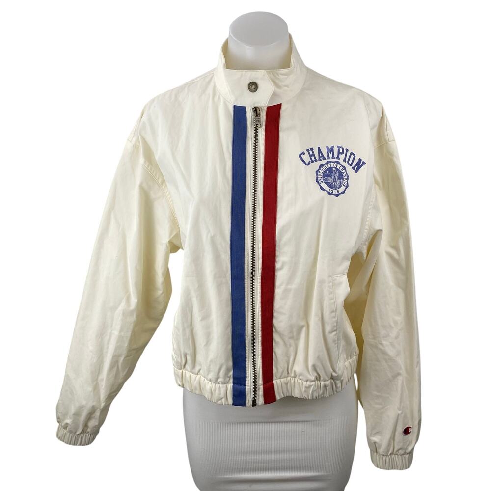 Champion Game Day Stripe Logo Long Sleeve Zip Windbreaker Athletic Jacket Top M